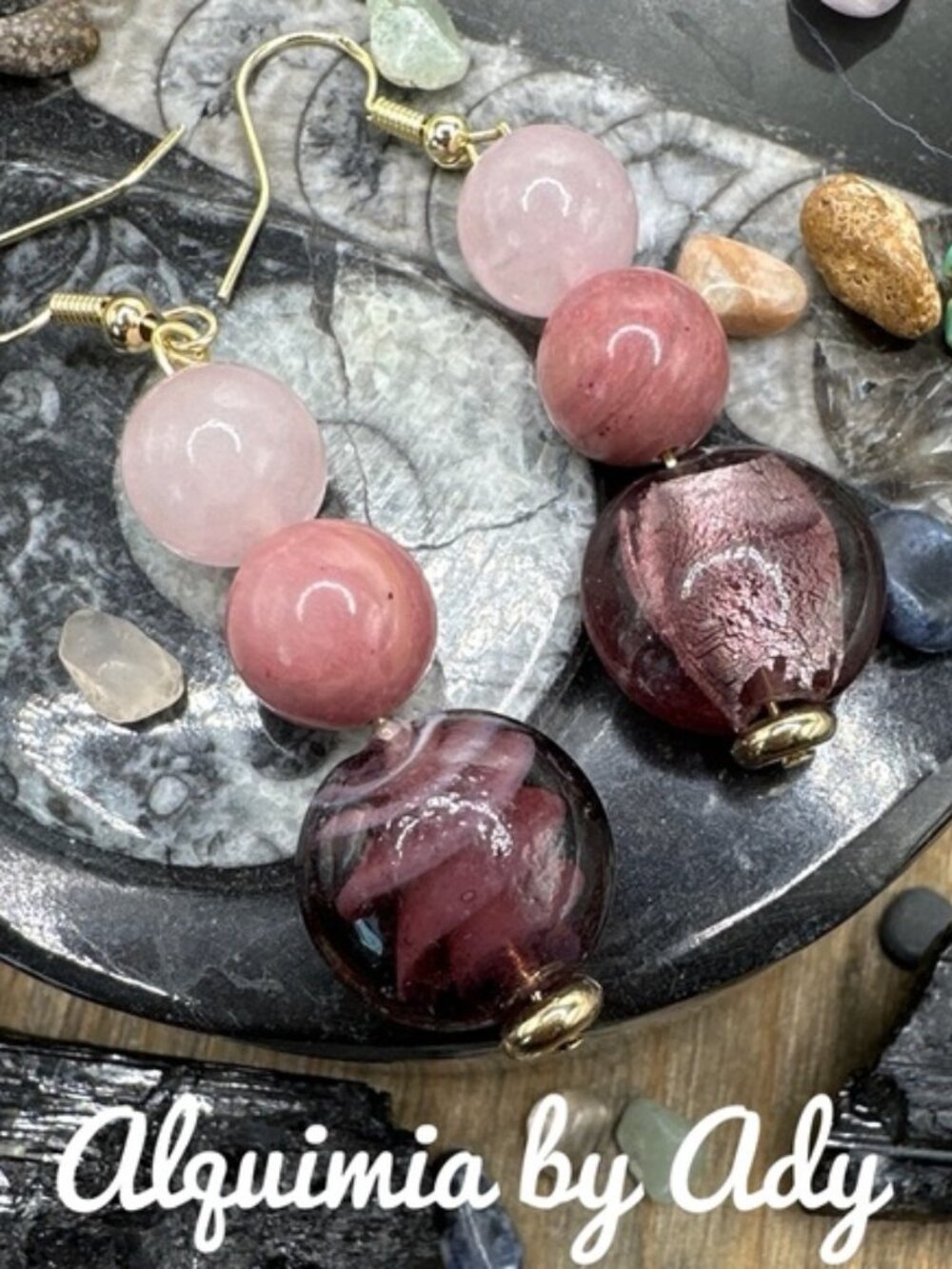 Vintage style rhodonite chunky dangle earrings